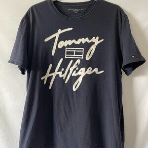 Tommy Hilfiger Mens Navy Blue Short Sleeve Crew Neck Logo Graphic T-Shirt Size L